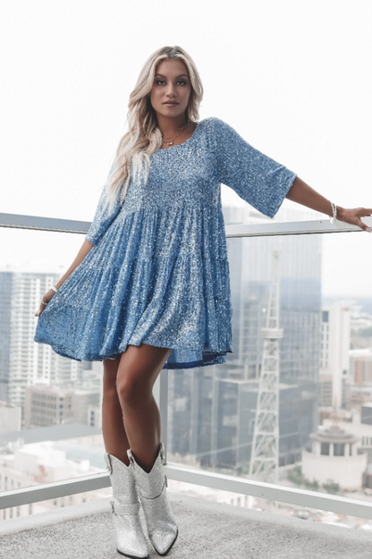Stufiges Pailletten-Babydoll-Mini-Kleid | Ideal für Sommerpartys