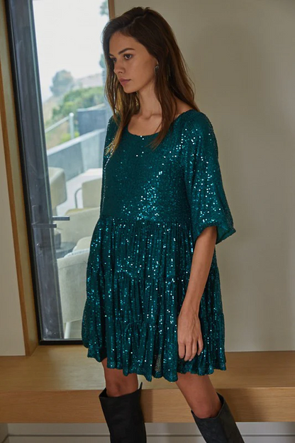 Stufiges Pailletten-Babydoll-Mini-Kleid | Ideal für Sommerpartys