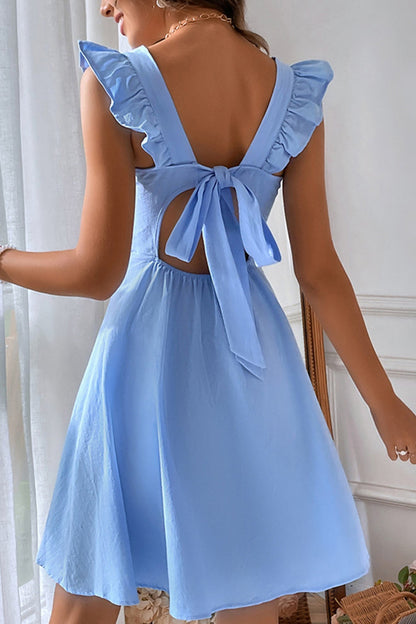 Ärmelloses Mini-Kleid mit Rüschen und Rückenschleife im Square-Neck-Design | Ideal für den Sommer