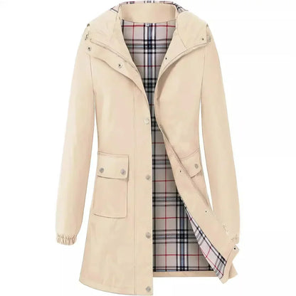 Wasserabweisender Trenchcoat mit Kapuze und Karofutter | Ideal für Frühling und Herbst