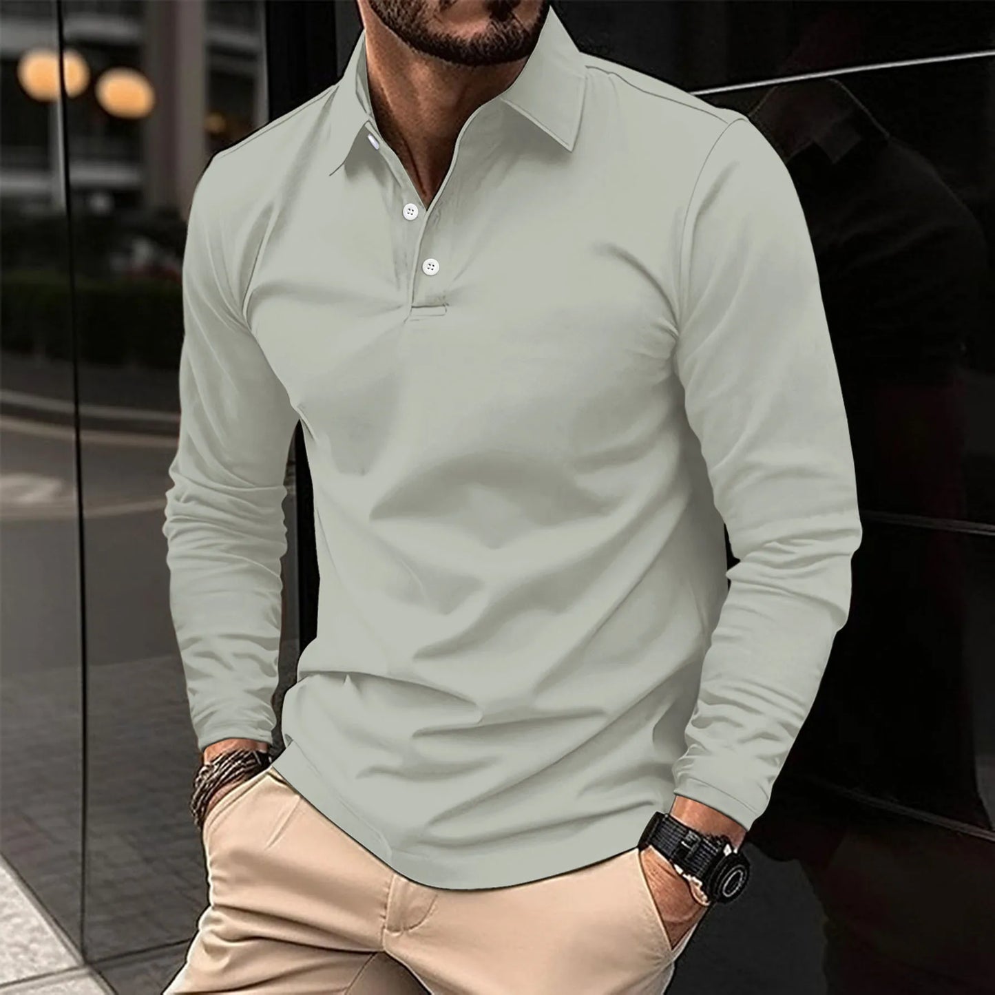Herren Slim Fit Polo-Shirt mit langen Ärmeln | Ideal für Alle Jahreszeiten