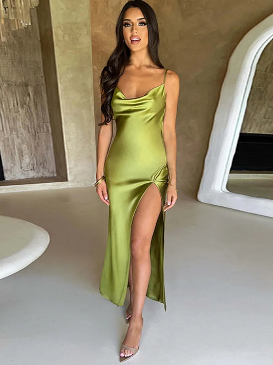 Satin-Rückenfreies Maxikleid mit Spaghetti-Trägern | Ideal für Frühling und Sommer