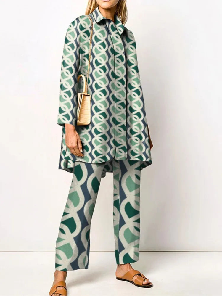 Zweiteiliges Set mit Weitem Schnitt und Vintage-Muster | Ideal für Frühling und Herbst