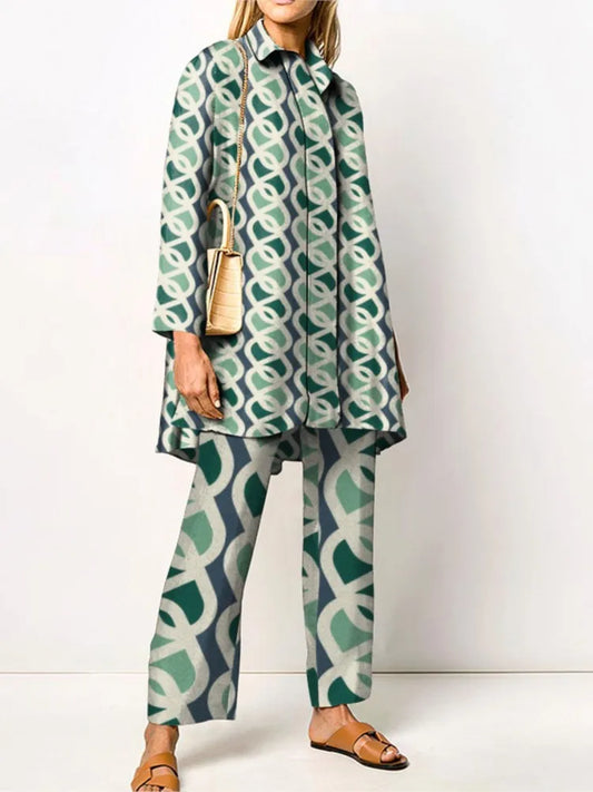 Zweiteiliges Set mit Weitem Schnitt und Vintage-Muster | Ideal für Frühling und Herbst