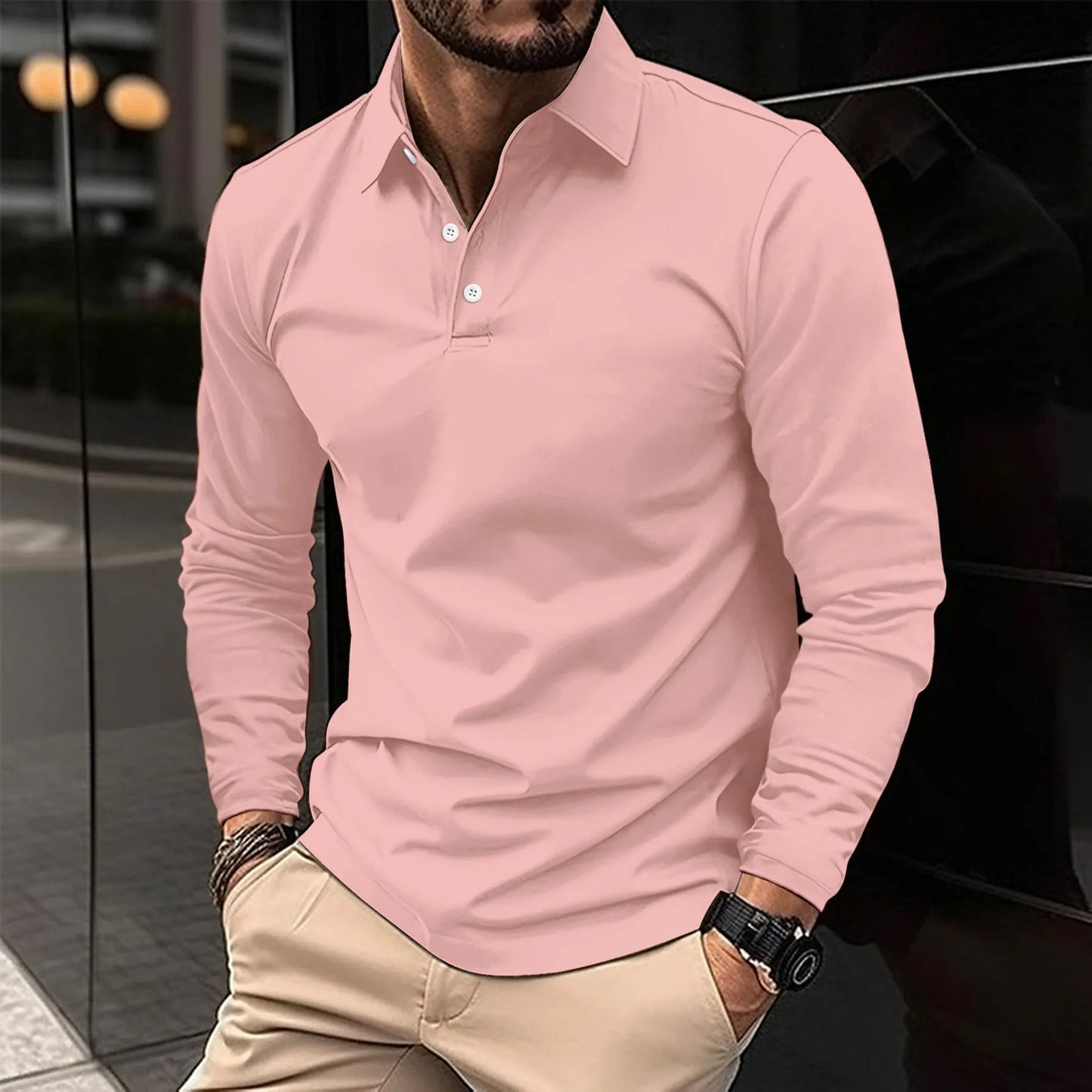 Herren Slim Fit Polo-Shirt mit langen Ärmeln | Ideal für Alle Jahreszeiten
