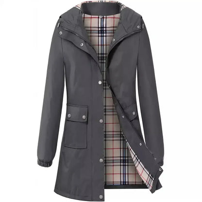 Wasserabweisender Trenchcoat mit Kapuze und Karofutter | Ideal für Frühling und Herbst