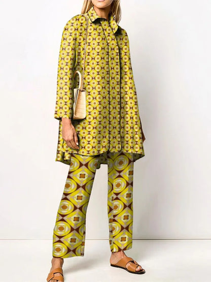Zweiteiliges Set mit Weitem Schnitt und Vintage-Muster | Ideal für Frühling und Herbst