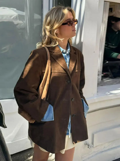 Braune Wildlederjacke mit Klassischem Schnitt und Weichem Finish | Ideal für Frühling und Herbst