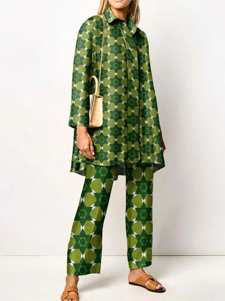 Zweiteiliges Set mit Weitem Schnitt und Vintage-Muster | Ideal für Frühling und Herbst