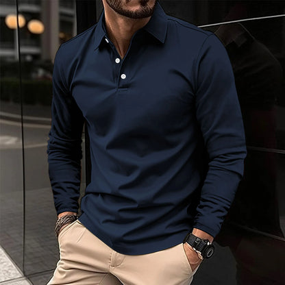 Herren Slim Fit Polo-Shirt mit langen Ärmeln | Ideal für Alle Jahreszeiten