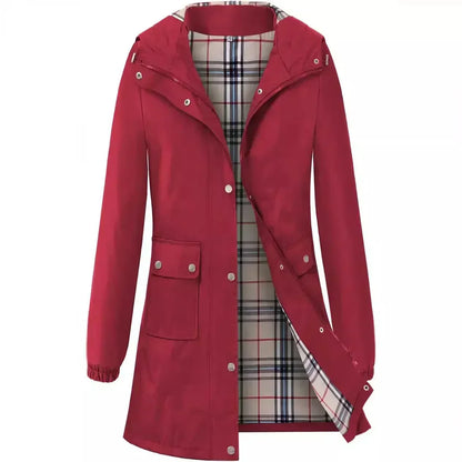 Wasserabweisender Trenchcoat mit Kapuze und Karofutter | Ideal für Frühling und Herbst