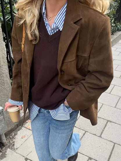 Braune Wildlederjacke mit Klassischem Schnitt und Weichem Finish | Ideal für Frühling und Herbst