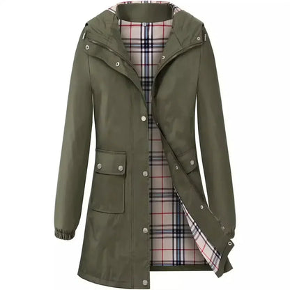Wasserabweisender Trenchcoat mit Kapuze und Karofutter | Ideal für Frühling und Herbst