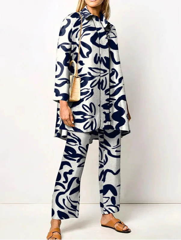 Zweiteiliges Set mit Weitem Schnitt und Vintage-Muster | Ideal für Frühling und Herbst
