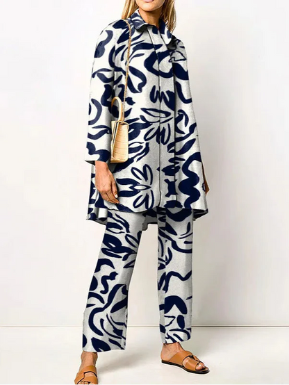Zweiteiliges Set mit Weitem Schnitt und Vintage-Muster | Ideal für Frühling und Herbst