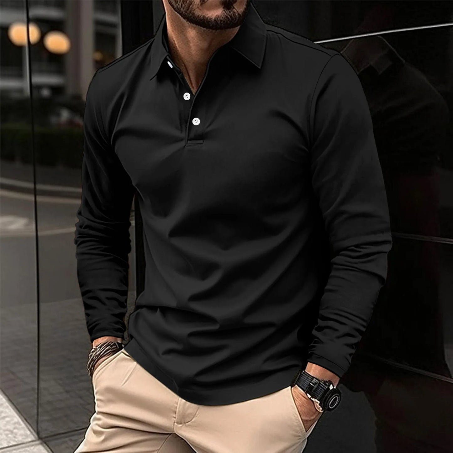 Herren Slim Fit Polo-Shirt mit langen Ärmeln | Ideal für Alle Jahreszeiten
