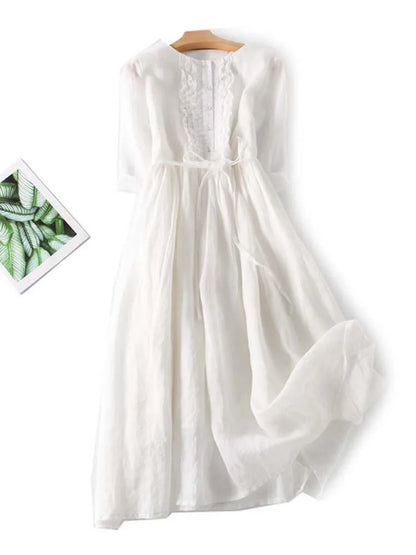 Leinen-Midikleid mit Boho-Details und atmungsaktivem Stoff | Ideal für den Sommer
