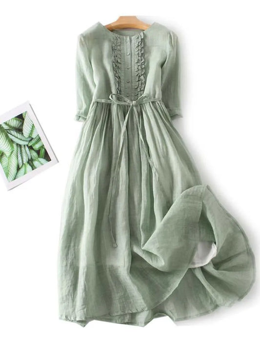 Leinen-Midikleid mit Boho-Details und atmungsaktivem Stoff | Ideal für den Sommer