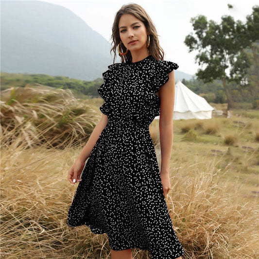 Polka Dot Chiffon Maxi Kleid mit Lockerer Taille | Ideal für Sommer