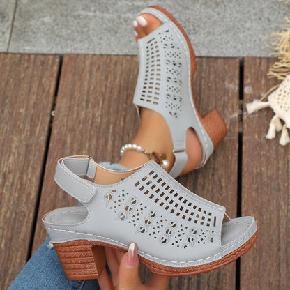 Offene Zehen Hohle Sandalen mit Klettverschluss | Ideal für den Sommer