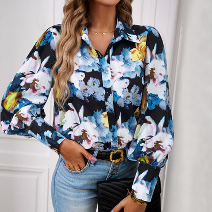 Locker geschnittenes Langarm-Hemd mit Geometrischem Druck im Cardigan-Stil | Ideal für Frühling und Herbst