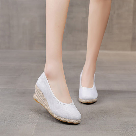 Atmungsaktive Leinen Pumps mit Niedrigem Schnitt und Hohem Absatz | Ideal für Frühling, Sommer und Herbst
