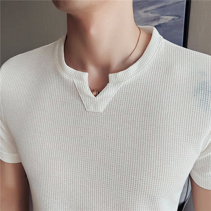 Herren Waffelstrick Pullover Kurzarm Shirt – Ideal für den Sommer