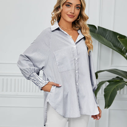 Faltenmanschetten Streifen Langarmshirt | Ideal für Frühling und Herbst
