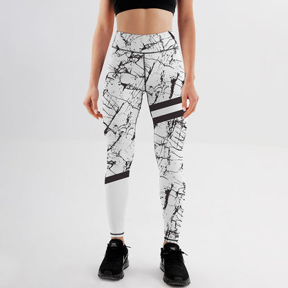 Schwarz-Weiß Marmor Print Yoga Leggings I Ideal für alle Jahreszeiten
