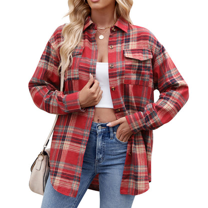 Locker Geschnittenes Plaid Button-Up Hemd mit Taschen | Ideal für Frühling & Herbst