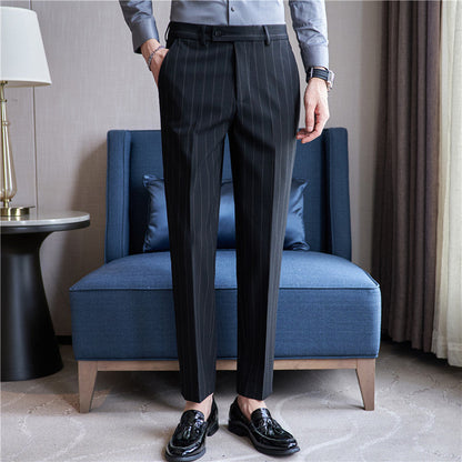 Herren Gestreifte Stretch-Anzughose | Ideal für den Herbst