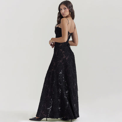 Spitzen A-Linien Langkleid mit Spaghetti-Trägern und Hoher Taille | Ideal für Sommer