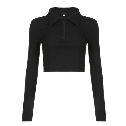 Langarm T-Shirt mit Reißverschlusskragen und Teilungsnaht in Unifarbe | Ideal für Frühling und Herbst