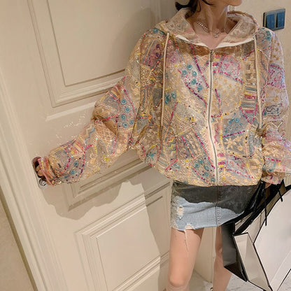Kapuzencoat mit Pailletten und Bunten Streifen für Damen | Ideal für den Sommer