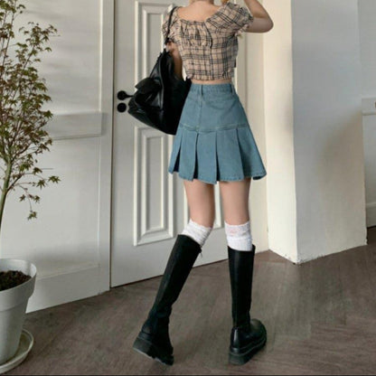 High Waist Falten Minirock aus Denim | Ideal für Frühling und Sommer