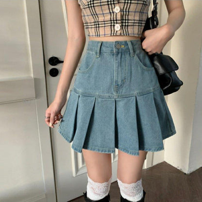 High Waist Falten Minirock aus Denim | Ideal für Frühling und Sommer
