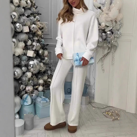 Rollkragen Strick Langarmoberteil und Hose Set | Ideal für Herbst und Winter