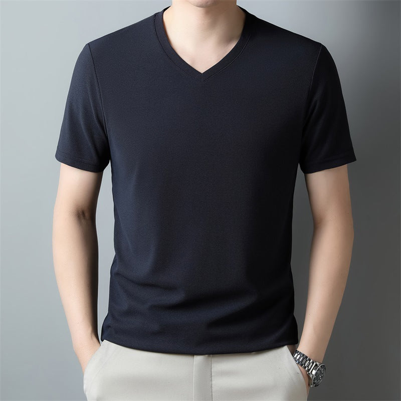 Herren Dünnes Uni-Farbenes V-Ausschnitt Kurzarm-Shirt Ideal für den Sommer