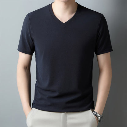Herren Dünnes Uni-Farbenes V-Ausschnitt Kurzarm-Shirt Ideal für den Sommer