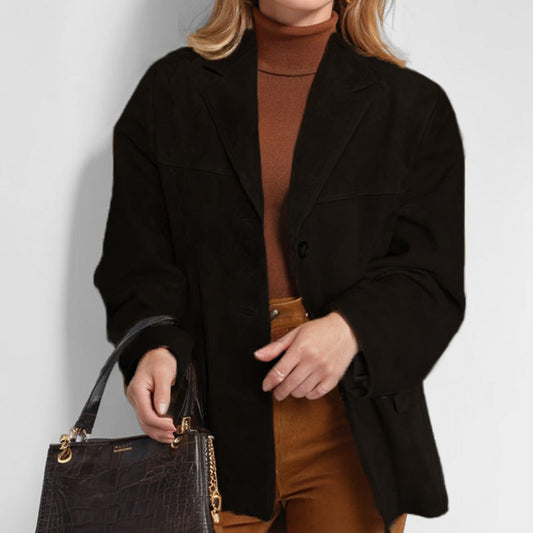 Taillierter Damen-Lederblazer mit Knopfverschluss | Ideal für Frühling und Herbst