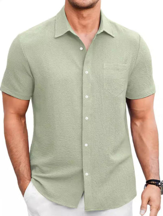 Herren Kurzarm-Shirt in Uni-Farbe mit Blasenfaltendesign Ideal für den Sommer