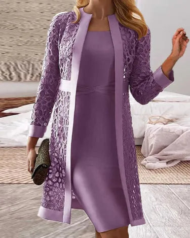 Spitzen-Kleid-Cardigan-Zweiteiler | Ideal für Frühling und Herbst