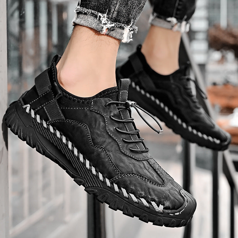 Herren Slip-On Atmungsaktive Leder Schuhe mit Weicher Gummisohle Ideal für alle Jahreszeiten