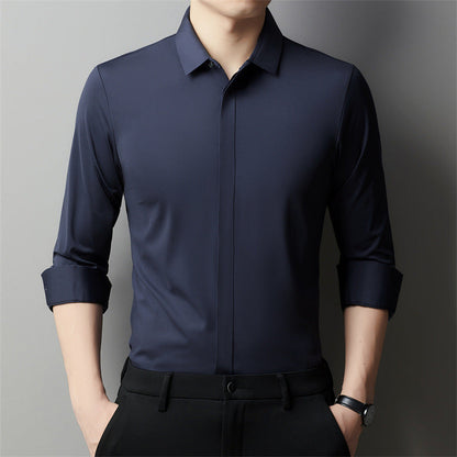 Herren Langarm-Shirt in Uni-Farbe mit Verborgenen Haken Ideal für Alle Jahreszeiten