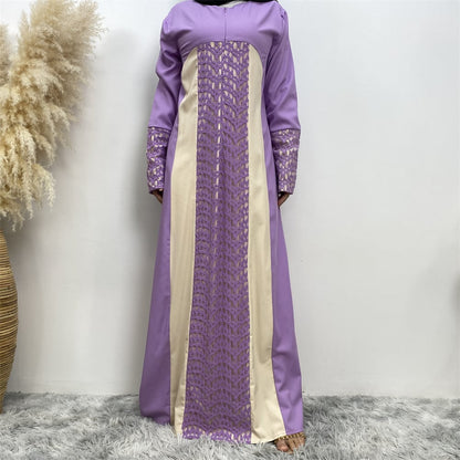 Spitzen Patchwork Langarm Chiffon Kleid | Ideal für Frühling und Herbst