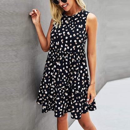 Punktebedrucktes Ärmelloses Swing T-Shirt Kleid mit Tasche | Ideal für Sommer