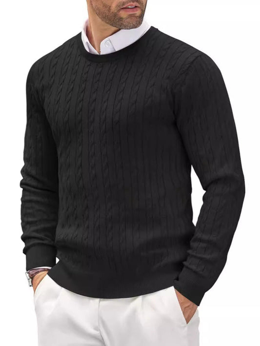 Herren Rundhals Slim-Fit Strickpullover mit gedrehtem Muster, ideal für den Herbst