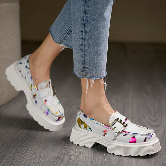 Plateau-Lederschuhe mit Hohldesign und Schnalle | Ideal für Frühling und Herbst
