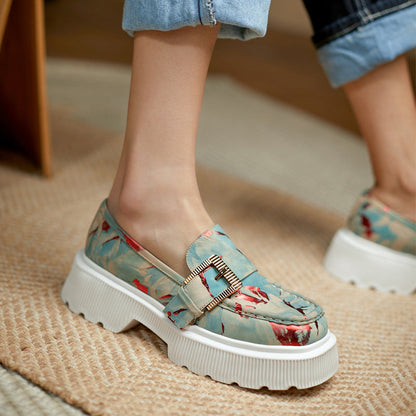 Plateau-Lederschuhe mit Hohldesign und Schnalle | Ideal für Frühling und Herbst