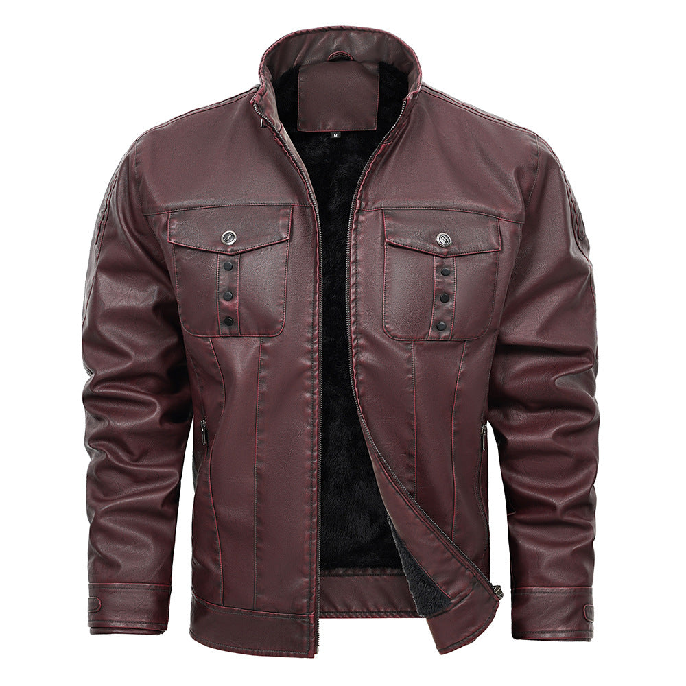 Herrenjacke aus PU-Leder mit Pattentaschen | Ideal für Frühling und Herbst
